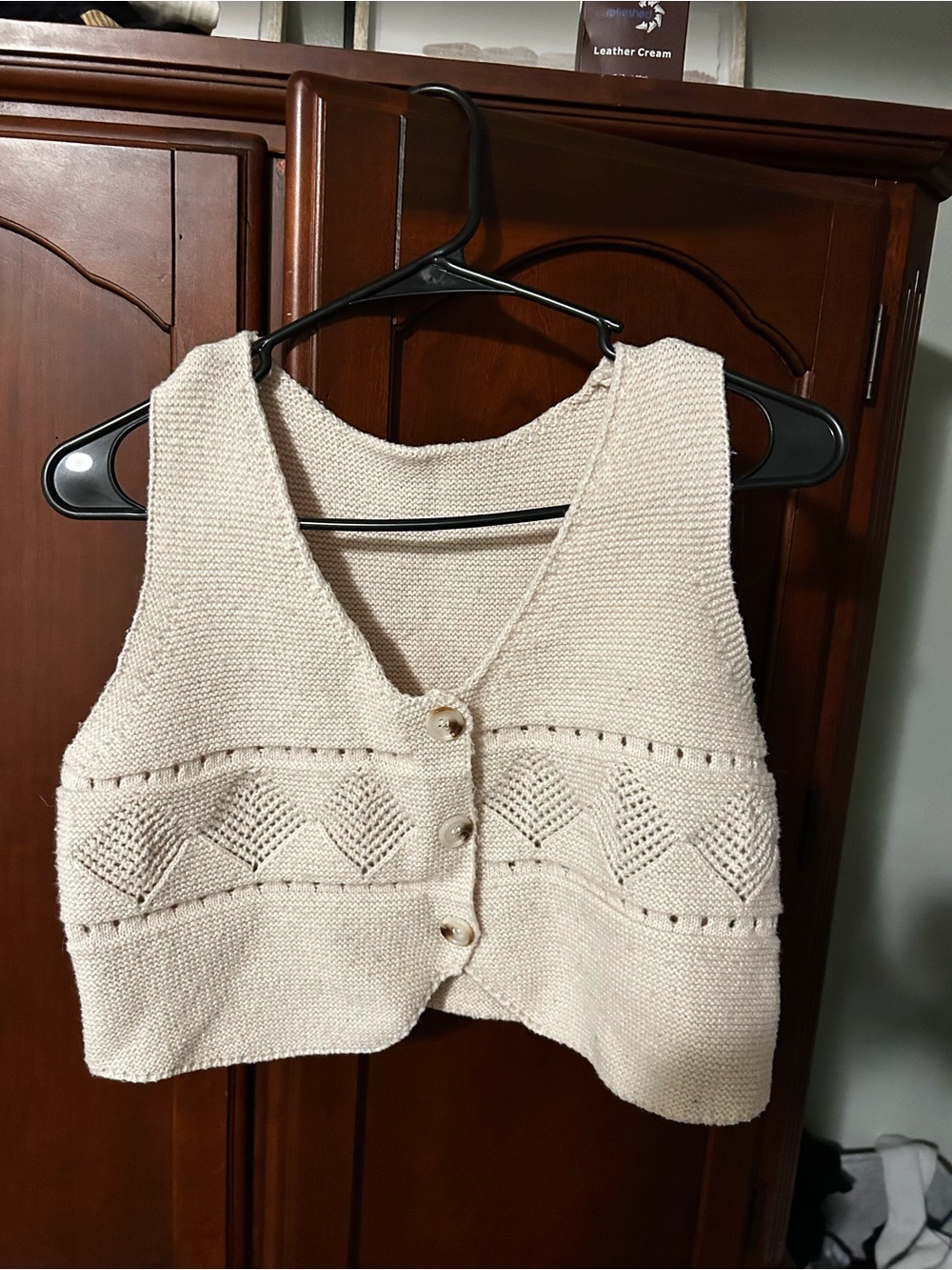 SHEIN Cream Knit Button-Front Sweater Vest